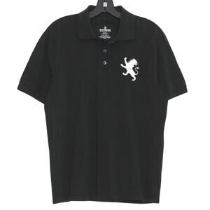 Express Mens Shirt Polo Classic Fit Preppy Y2K 90s Sporty Crest Black Medium
